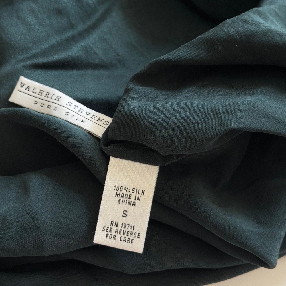 Vintage 90s Valarie Stevens Silk Slip Dress Forest Green Bias Cut Midi Size S - Picture 8 of 8